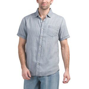 NATURAL BLUE Charcoal Linen Garment Dye Short Sleeve Button Down Shirt